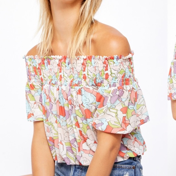 Free People Multicolor Floral Off-Shoulder Blouse - Picture 1 of 5